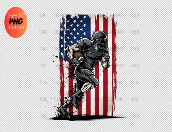 Distressed American Flag Football Player PNG: Patriotic Game Day Spirit
